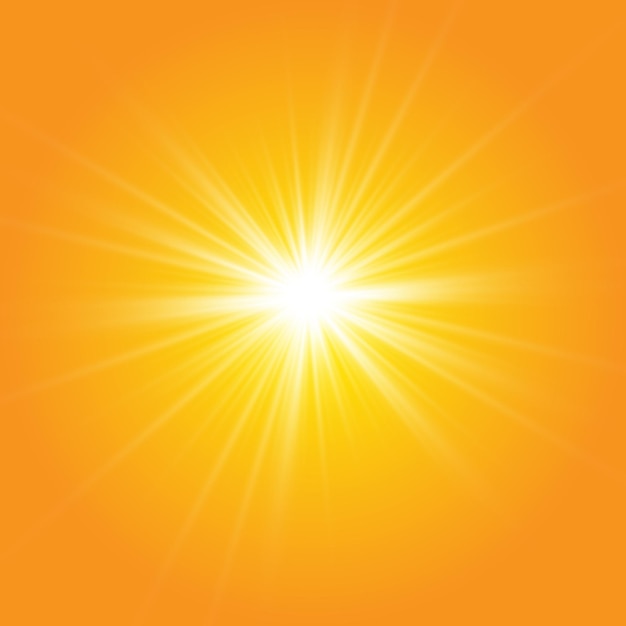 Warm sun on a yellow background. sun rays.Light effect