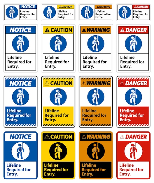 Vector warning confined space sign lifeline required for entry