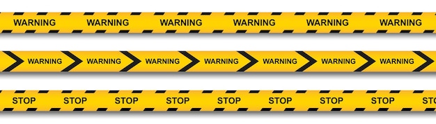 Warning, danger crossed tapes. Police and crime lines. Caution tape. Seamless barrier tape. Vector.