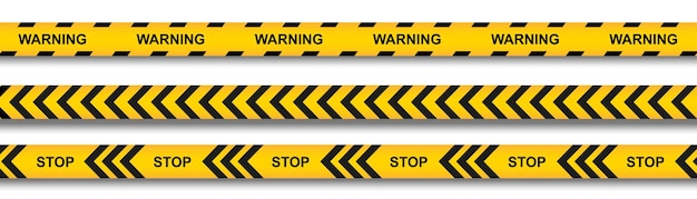 Warning, danger crossed tapes. Police and crime lines. Caution tape. Seamless barrier tape. Vector.