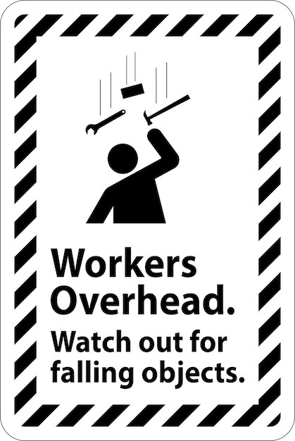 Vector warning falling debris sign workers overhead falling objects