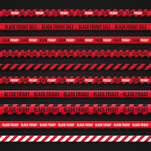 Warning red tapes about black friday sale on black background