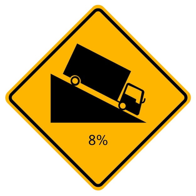 Warning signs Steep descent on white background