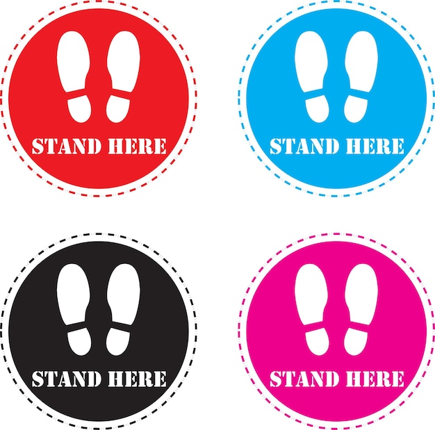 Warning Signs With Feet Silhouette And Text Stand Here