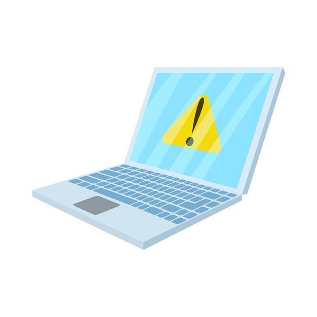 Warning system on laptop icon in cartoon style isolated on white background Technique symbol