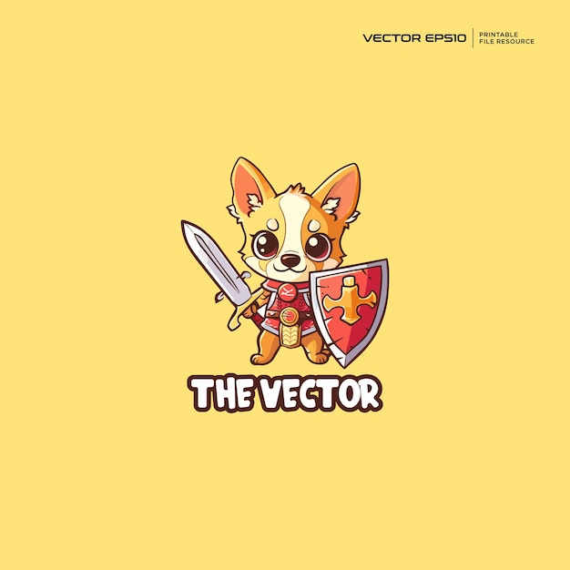 Vector warrior dog holding shield and sword vector logo character cartoon illustration eps10