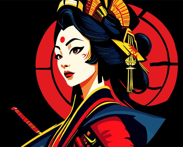 Vector warrior geisha princess vector illustration