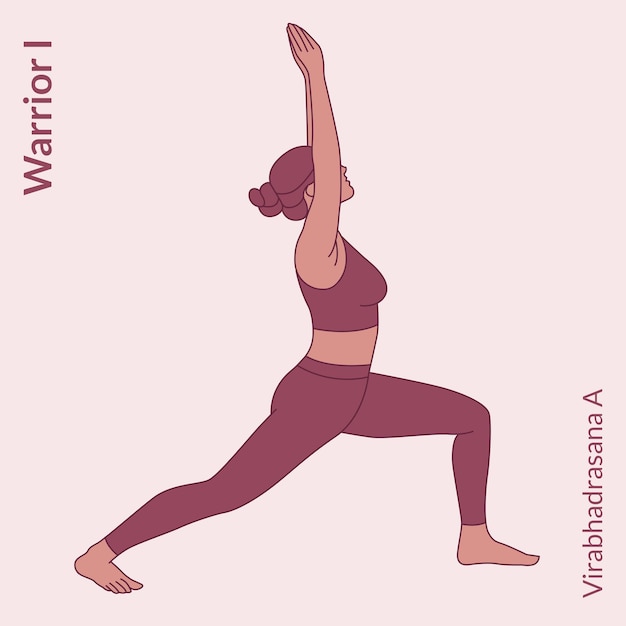 Warrior I pose Young woman practicing Yoga pose Woman workout fitness aerobic and exercise