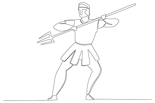 A warrior using a spear Ancient warrior oneline drawing