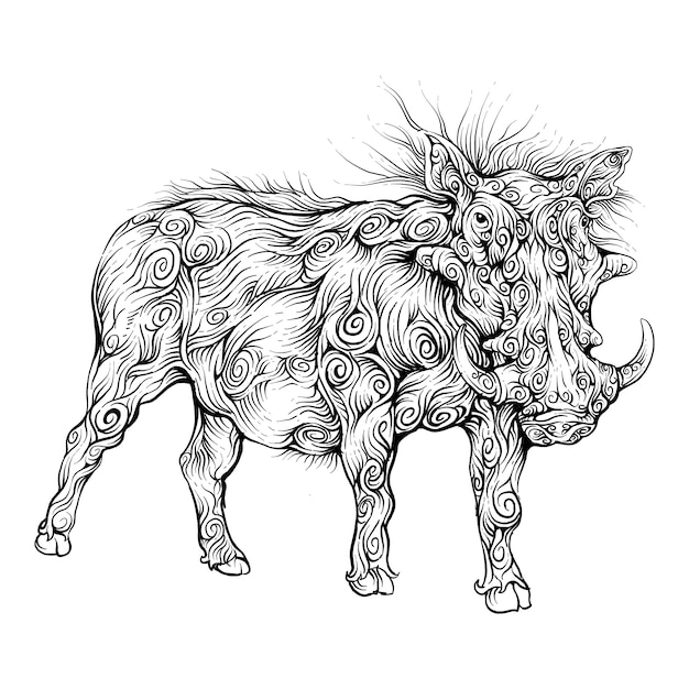 warthog  in curly hand drawing style