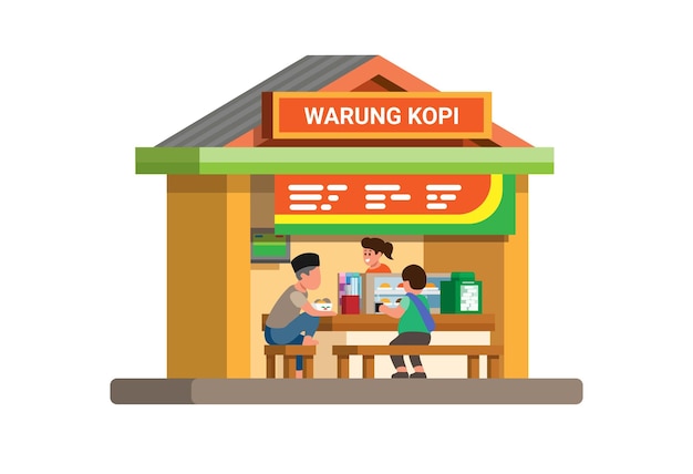 Warung Kopi is Indonesian traditional Coffee Shop building flat cartoon illustration vector