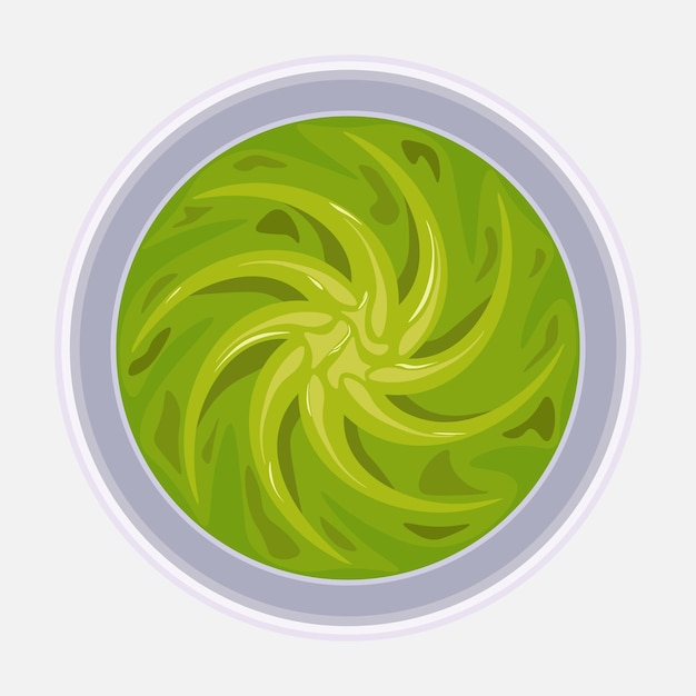 Wasabi sauce in bowl Colored illustration of asian wasabi top view