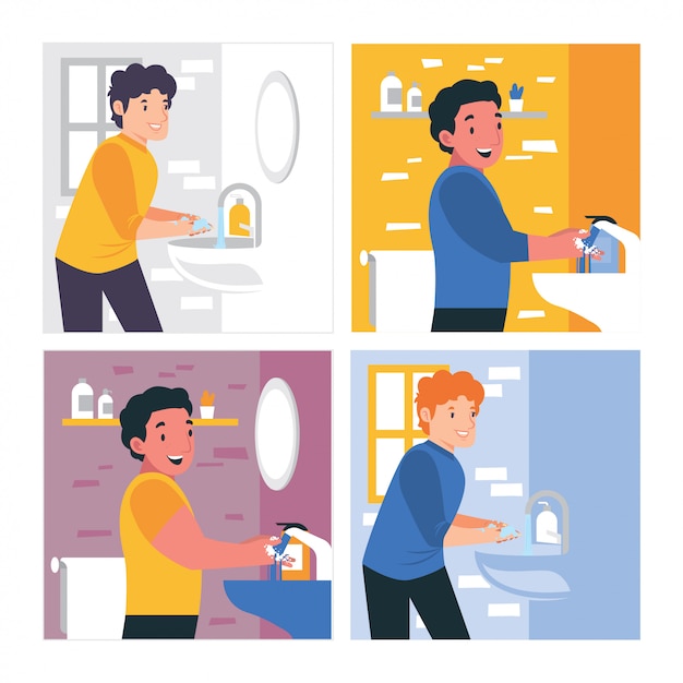 Wash hand illustration set