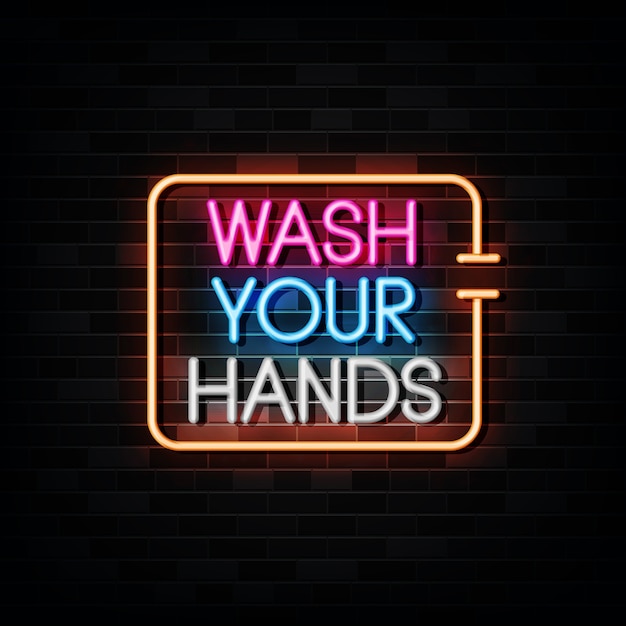 Wash your hands neon sign illustration