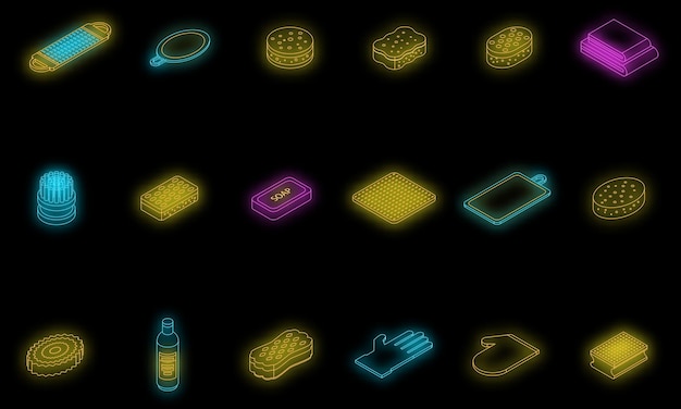 Washcloth icons set vector neon