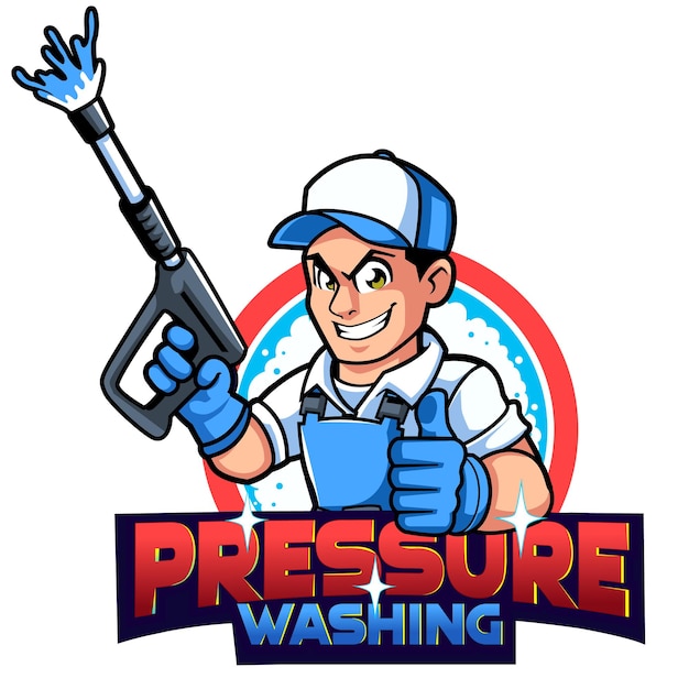 Vector washer pressure worker mascot character