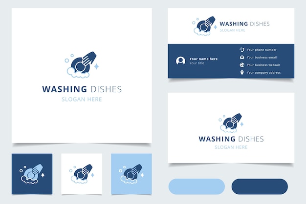 Washing dishes logo design with editable slogan branding