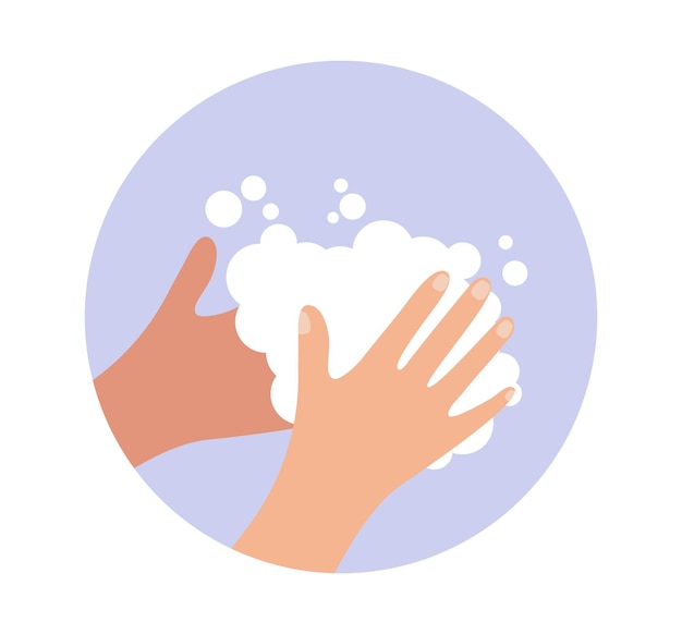 Washing hand with soap foam hygiene cartoon concept