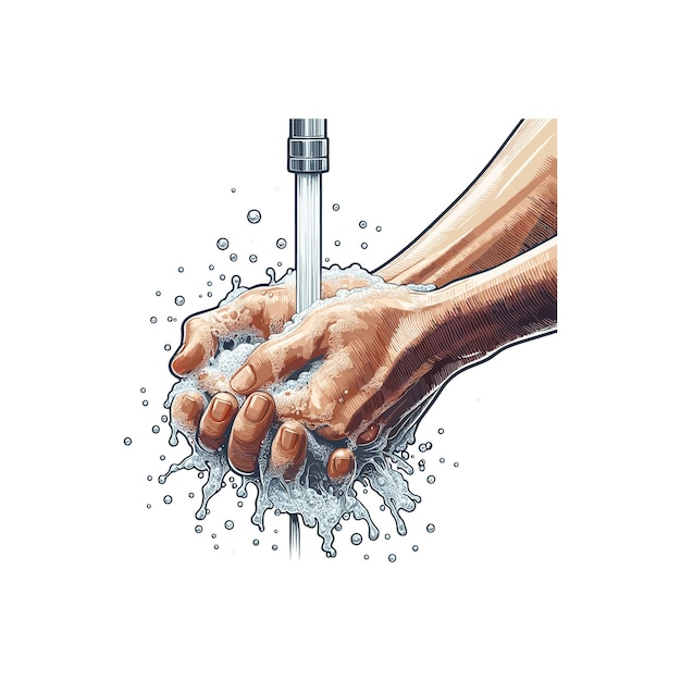 washing hand with soap foam and tap water in bathroom