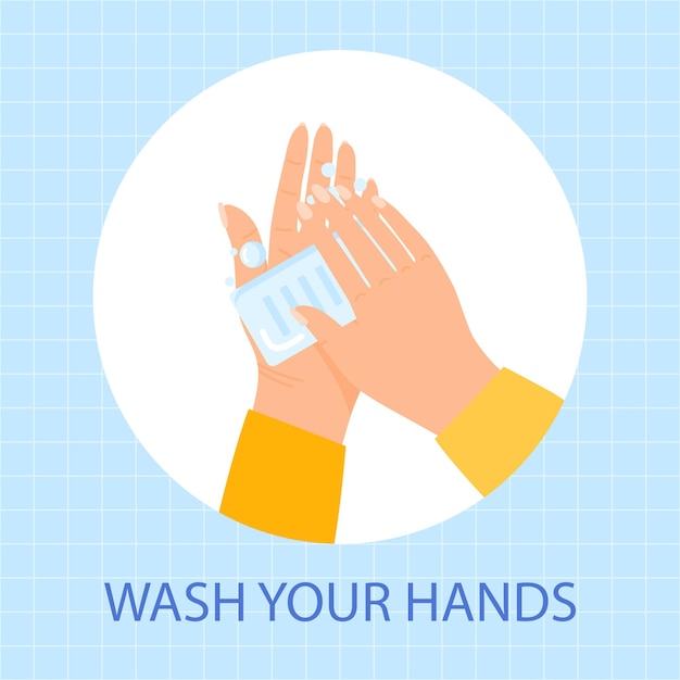 Washing hands with soap palm to palm round vector Illustration