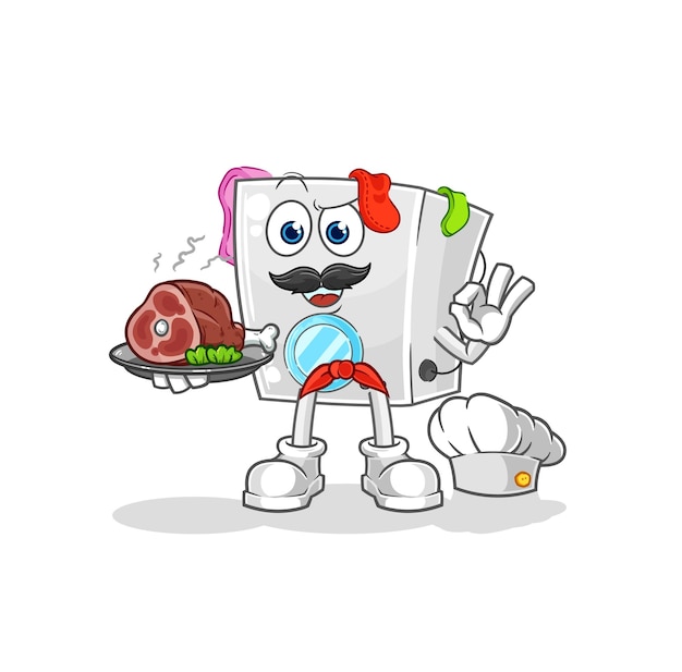 Washing machine chef with meat mascot cartoon vector