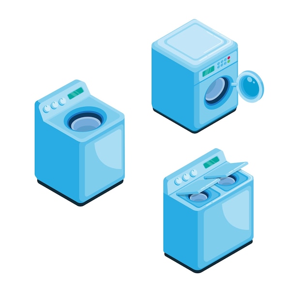 Washing machine collection set isometric illustration vector