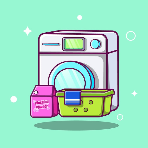 Washing machine laundry set cartoon icon illustration. technology fashion icon concept isolated. flat cartoon style Premium Vector