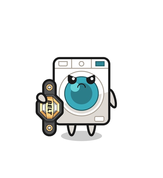 Washing machine mascot character as a MMA fighter with the champion belt