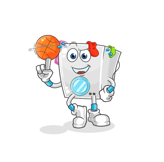 Washing machine playing basket ball mascot cartoon vector