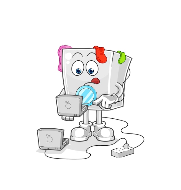 Washing machine with laptop mascot cartoon vector