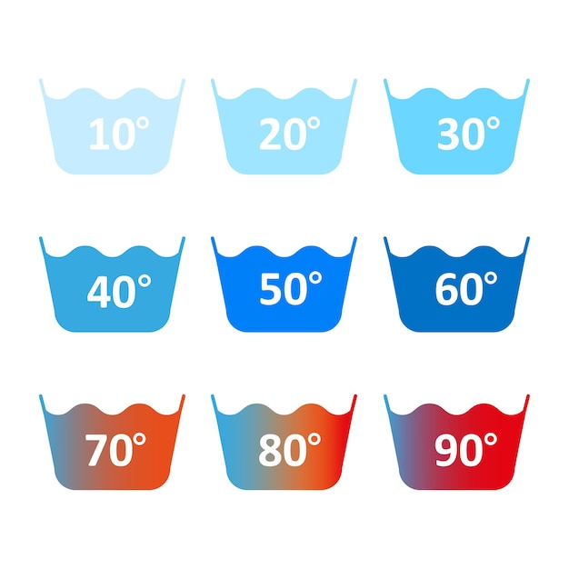 Washing temperature icons. Washing at different temperatures. Vector illustration.