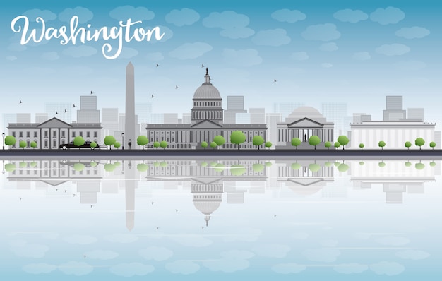 Vector washington dc city skyline with cloud and blue sky