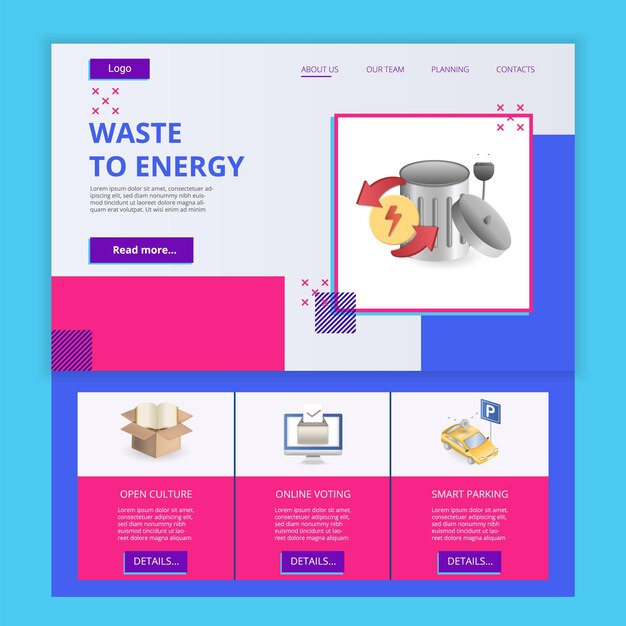 Vector waste to energy flat landing page website template open