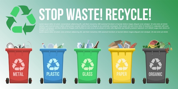 Waste management vector illustration Stop waste recycle garbage sorting banner with copy space