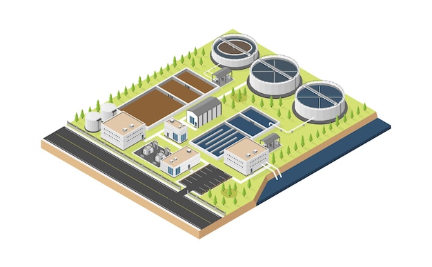 Waste water treatment in isometric graphic