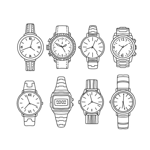 watch handrawn doodle illustrations vector set