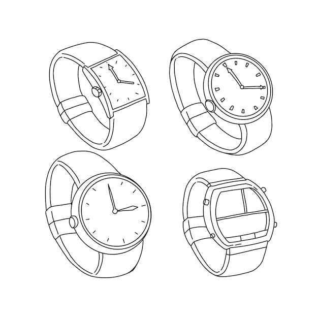 Vector watch handrawn doodle illustrations vector set