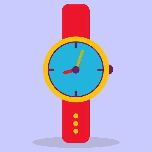 Watch. A mechanical wrist watch with a red strap. The image is made in a flat style. Vector illustration. A series of business icons.