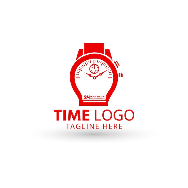 A watch with a red face and a white background