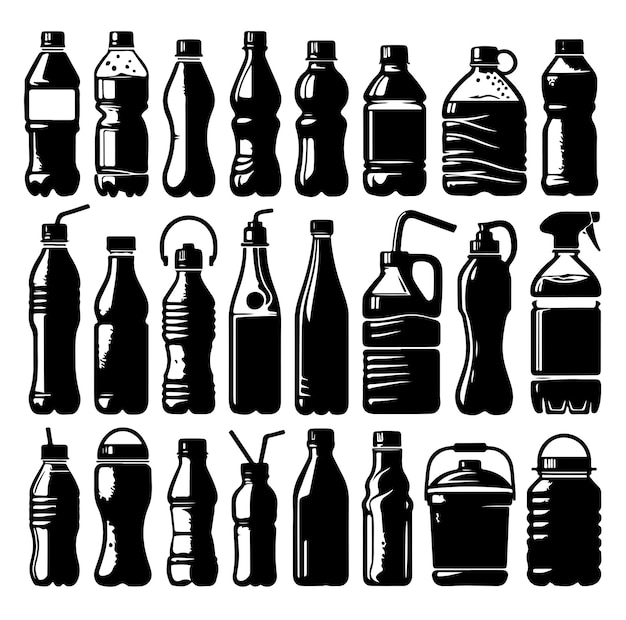 Vector water bottle silhouettes set vector