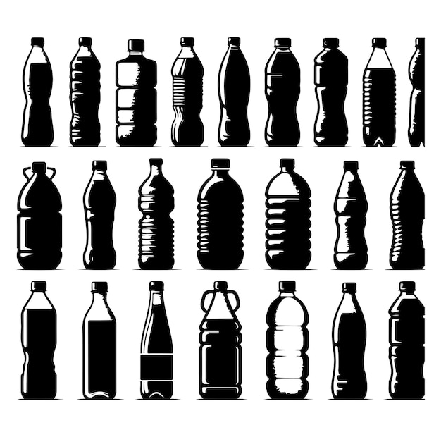 Vector water bottle silhouettes set vector