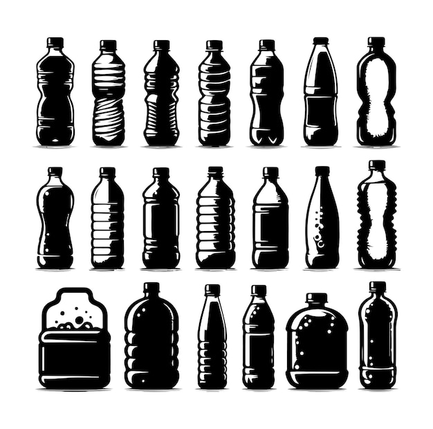 Water Bottle Silhouettes set vector