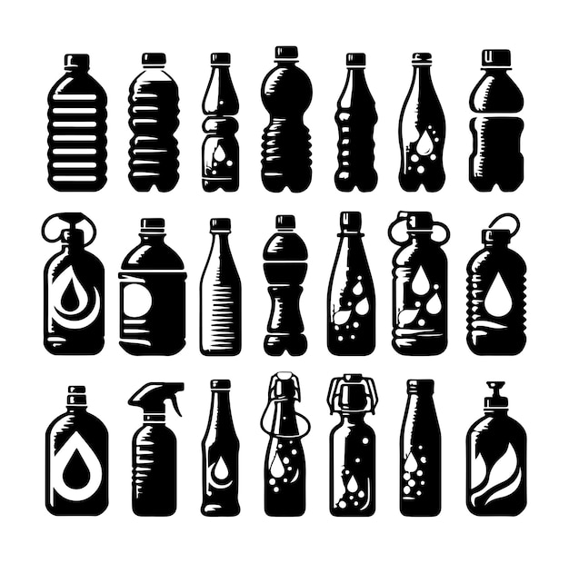 Water Bottle Silhouettes set vector