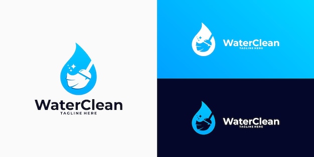 Water cleaning logo combination with broom, brush logo