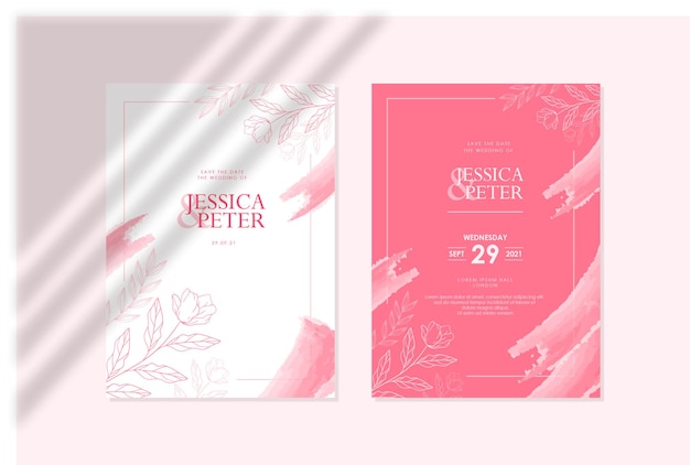 WATER COLOR HAND DRAWN FLORAL PINK WEDDING INVITATION TEMPLATE