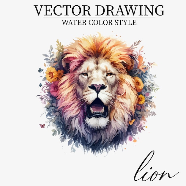 Vector water color style lion vector illustration