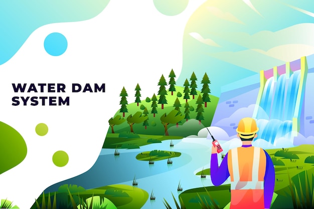 Water Dam System - Vector Illustration