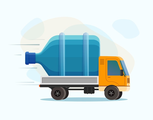 Water delivery illustration. Isolated cartoon delivery truck with tank of water