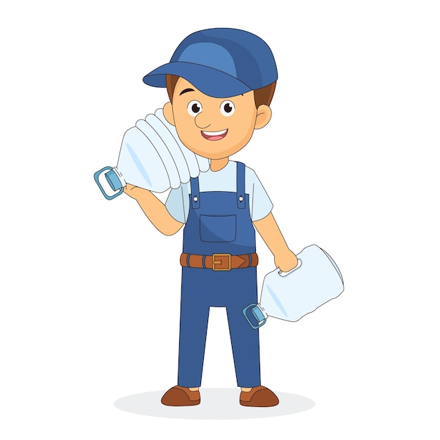 Water Delivery Service Man Vector Company Plastic Bottle