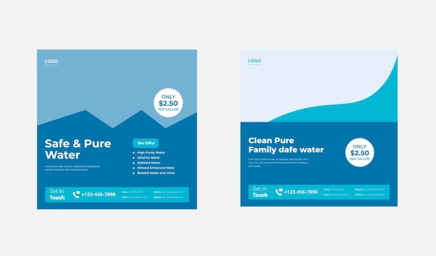 Water delivery social media design template Pure water delivery poster leaflet design Clean water supply social media template